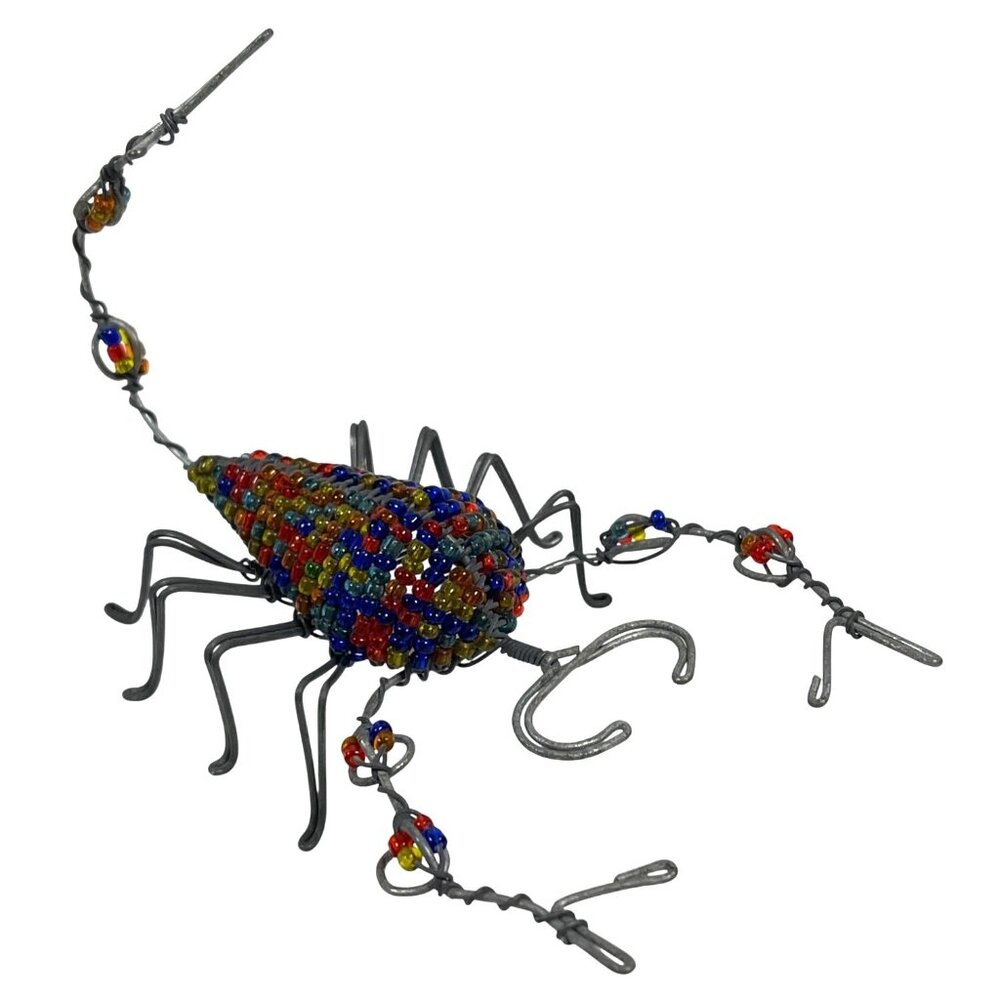 Handmade Scorpion Wire Glass Bead South Africa Multicolor Blue Red Artisan VTG - Picture 7 of 11